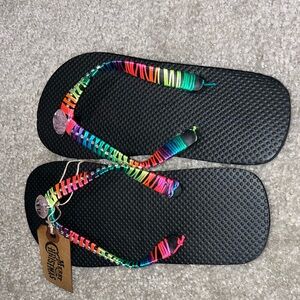Neon Stripes- custom made Flip Flops with Black Soles